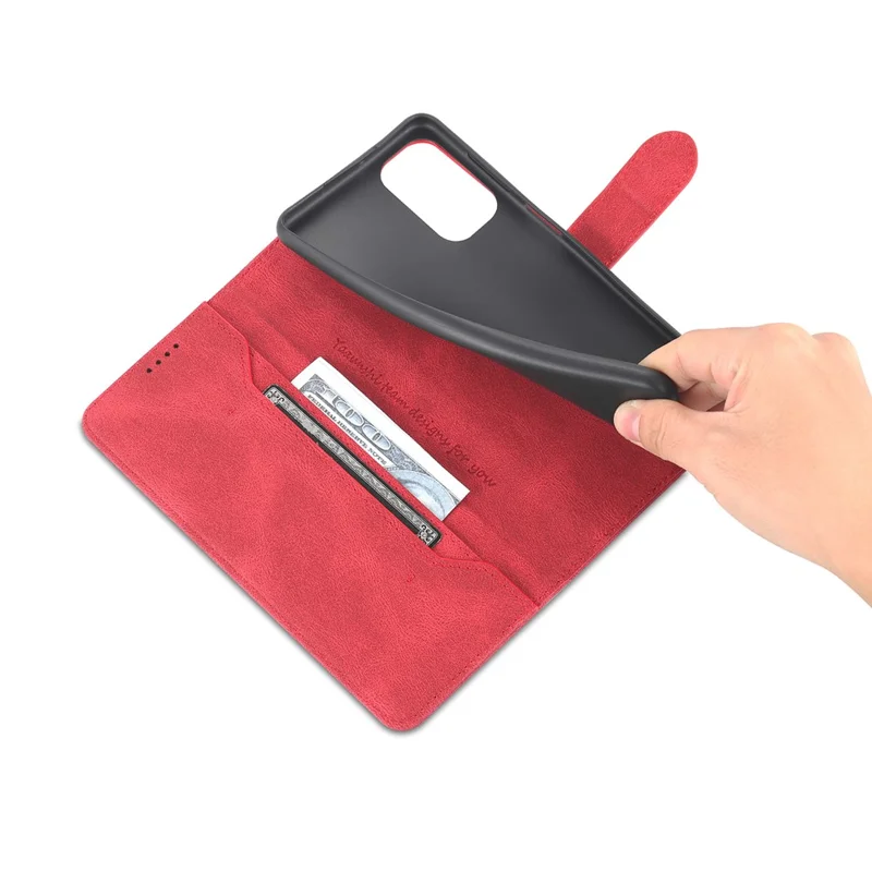 AZNS PU Leather Wallet Stand Full Protection Anti-fall Phone Case Cover for Samsung Galaxy M52 5G - Red