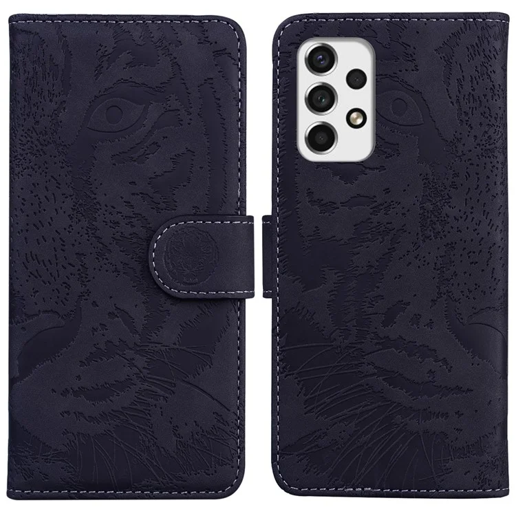 Pour Samsung Galaxy A53 5G Flip Leather Case Protective Phone Cover Imprinting Tiger Pattern Supporting Stand Wallet - Black
