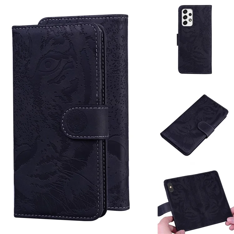 Pour Samsung Galaxy A53 5G Flip Leather Case Protective Phone Cover Imprinting Tiger Pattern Supporting Stand Wallet - Black