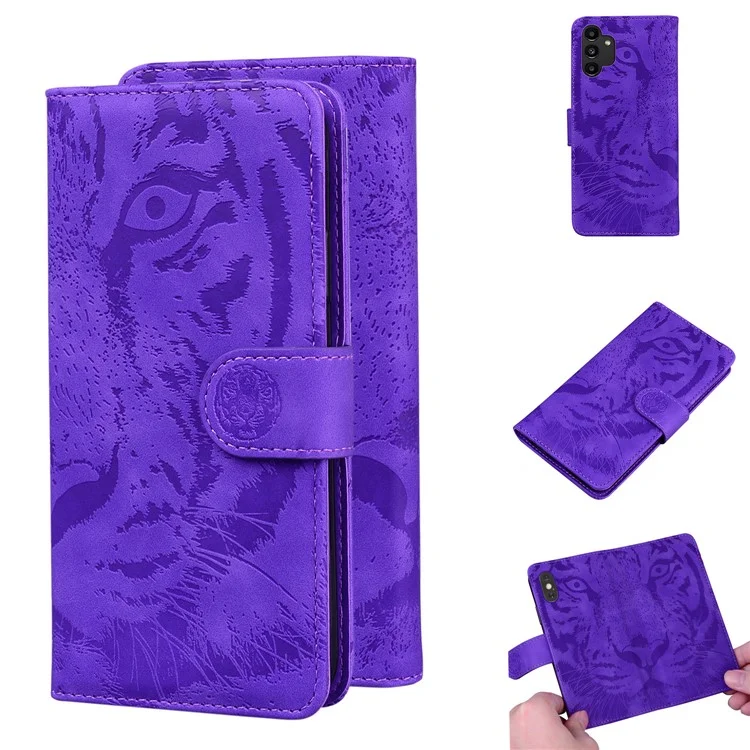 Flip Mobile Phone Bag Case Imprinting Tiger Pattern PU Leather Protective Phone Cover with Stand Wallet for Samsung Galaxy A13 4G - Lila