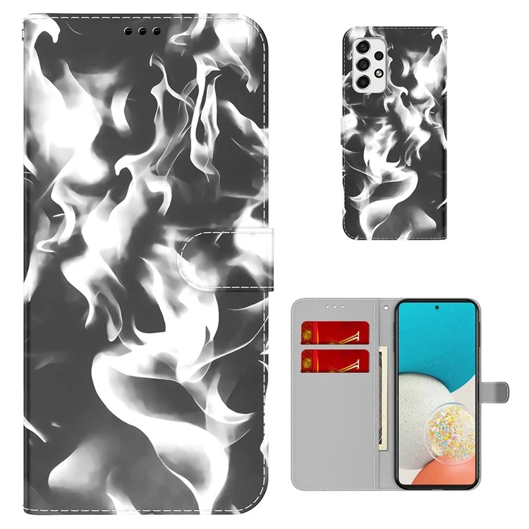 For Samsung Galaxy A53 5G Fashionable Fog Pattern TPU+PU Leather Magnetic Closure Wallet Phone Case Cover - Black