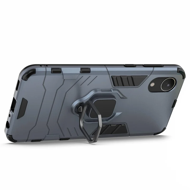 Ring Kickstand Anti-Scratch Hard PC Soft TPU Shock-Absorbing Phone Case for Samsung Galaxy A03 Core - Dark Blue