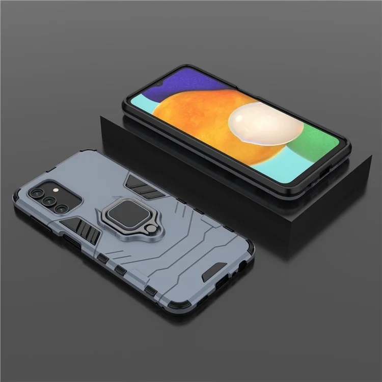 Protección a prueba de golpes 2 en 1 Carcasa híbrida dura de PC suave y flexible de TPU con soporte de anillo para Samsung Galaxy A13 4G/5G - Azul oscuro