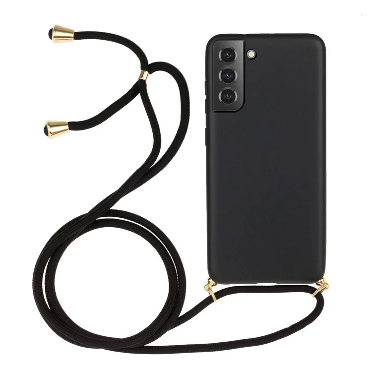 Drop Proof TPU + Biodegradable Wheat Straw Eco-Friendly Slim Protective Case Cover with Strap for Samsung Galaxy S22 5G - Black