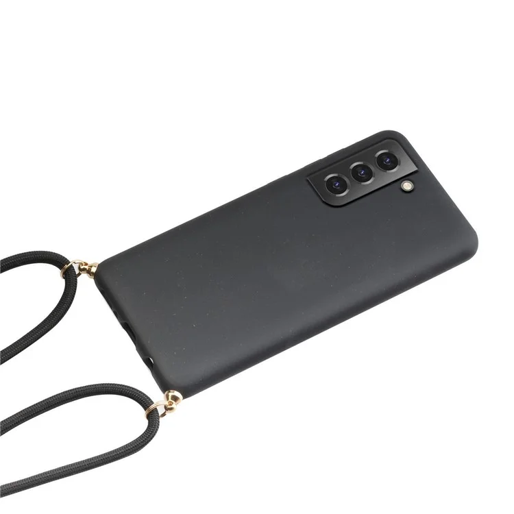Drop Proof TPU + Biodegradable Wheat Straw Eco-Friendly Slim Protective Case Cover with Strap for Samsung Galaxy S22 5G - Black