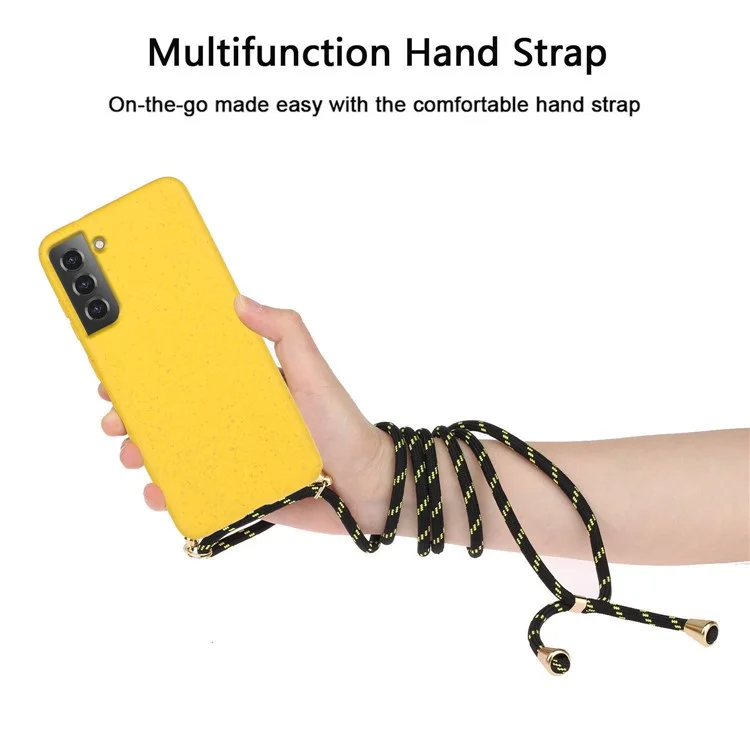 Drop Proof TPU + Biodegradable Wheat Straw Eco-Friendly Slim Protective Case Cover with Strap for Samsung Galaxy S22 5G - Yellow