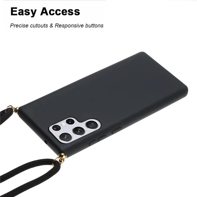 Eco-Friendly Wheat Straw + Flexible TPU Shockproof Drop Protection Case with Adjustable Lanyard for Samsung Galaxy S22 Ultra 5G - Black