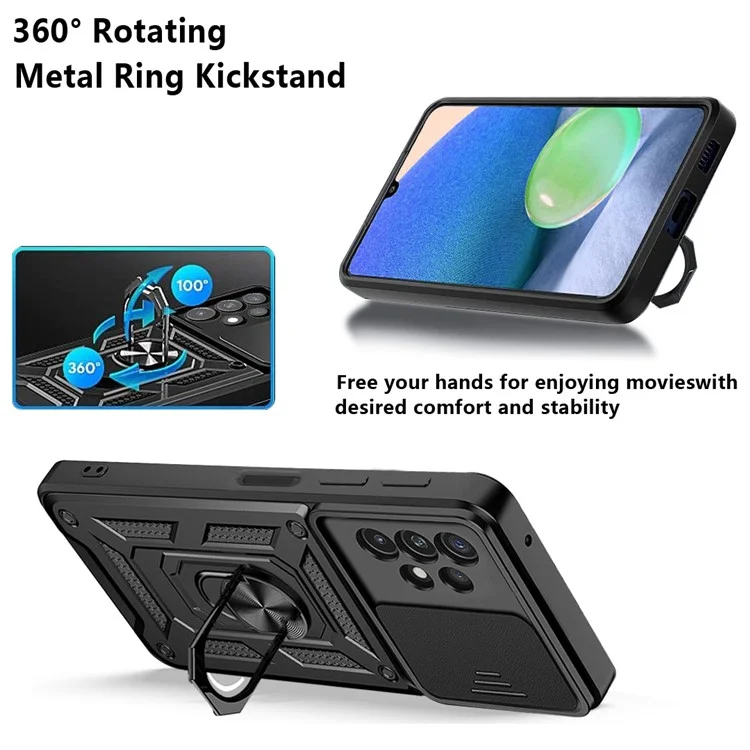 Cubierta de teléfono híbrida de PC + TPU con diseño de soporte de anillo giratorio de metal, antihuellas para Samsung Galaxy A13 4G - Plata