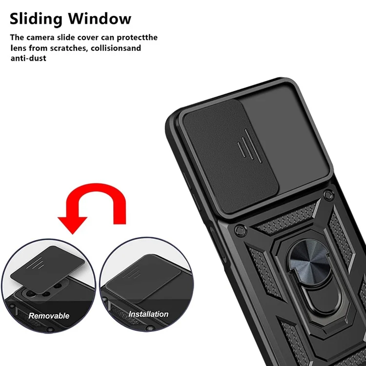 Cubierta de teléfono híbrida de PC + TPU con diseño de soporte de anillo giratorio de metal, antihuellas para Samsung Galaxy A13 4G - Plata