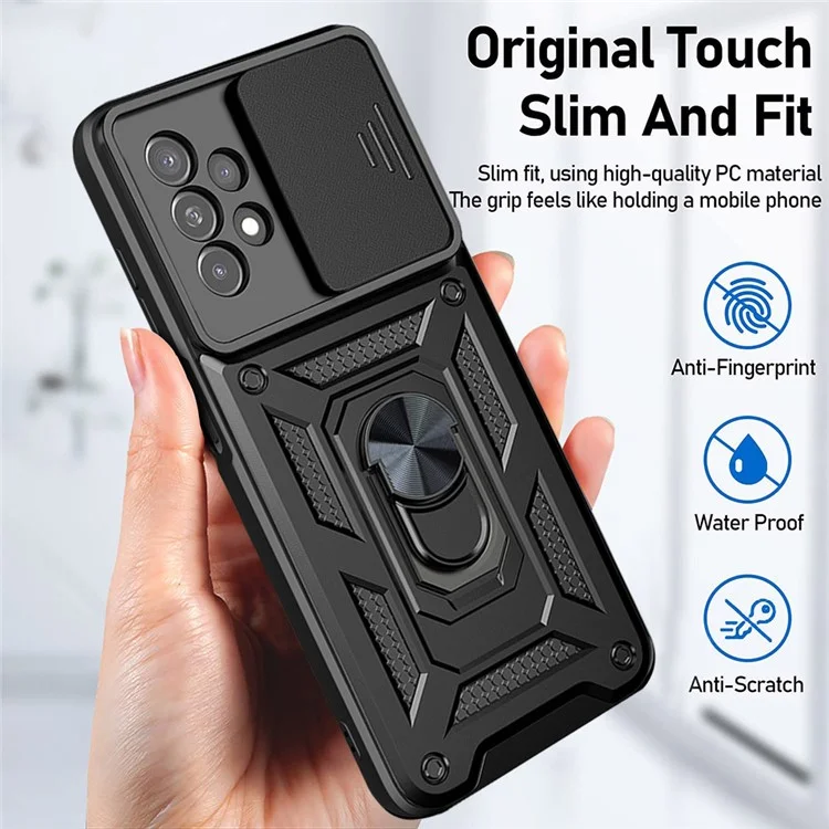 Coperchio Della Fotocamera Della Diapositiva Del Diagramma Di Design Rotante Anello In Metallo Anti-Fingerprint PC + TPU Cover Per Telefono Ibrido Per Samsung Galaxy A13 4G - D'argento