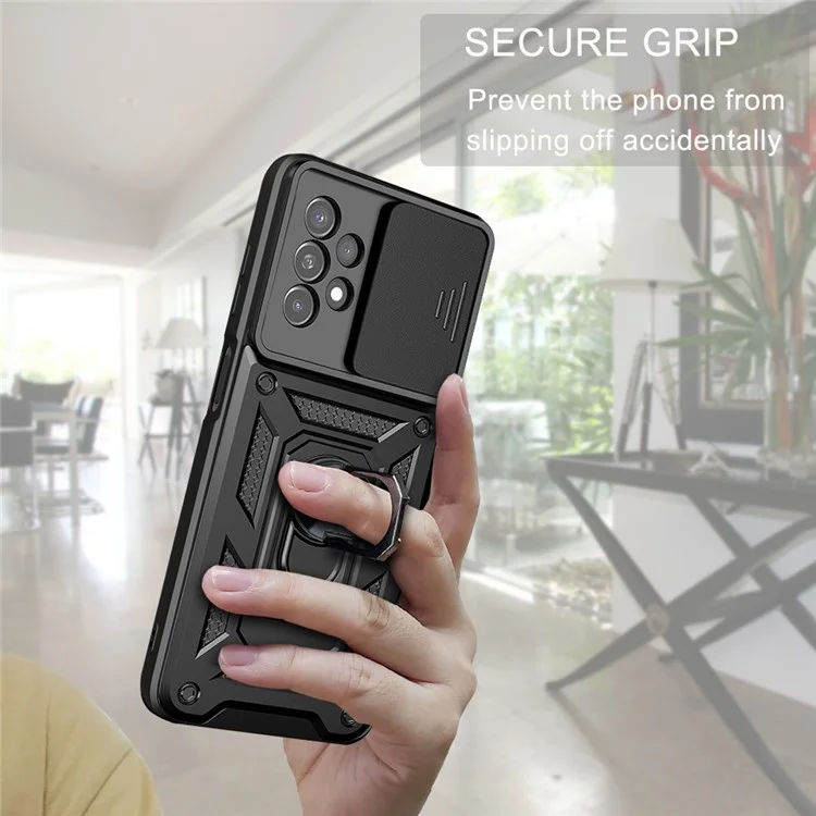 Cubierta de teléfono híbrida de PC + TPU con diseño de soporte de anillo giratorio de metal, antihuellas para Samsung Galaxy A13 4G - Plata