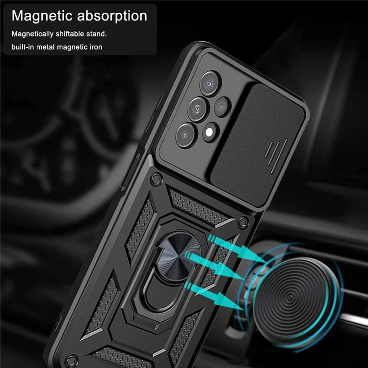 Conception de support métallique rotatif Couvercle de caméra coulissante Étui de téléphone hybride anti-traces de doigts en PC + TPU pour Samsung Galaxy A13 4G - Or rose