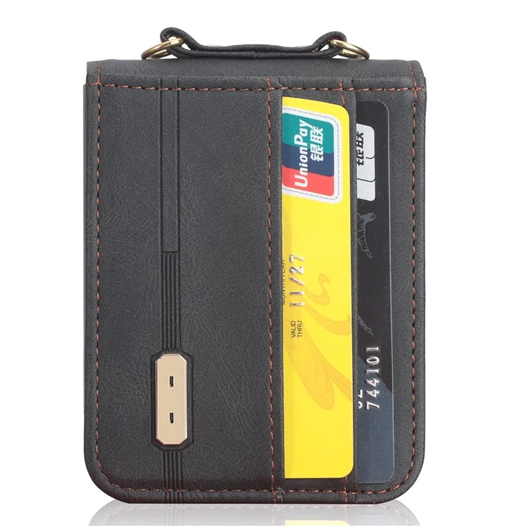 One-piece Design Card Slots PU Leather Coated PC Phone Case Crossbody Protective Cover with Long Lanyard for Samsung Galaxy Z Flip3 5G - Black