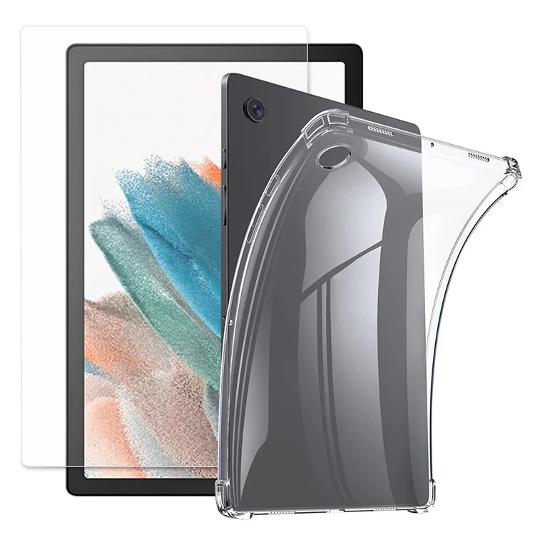 For Samsung Galaxy Tab A8 10.5 (2021) / A8 10.5 (2022) Flexible Clear TPU Reinforced Corner Phone Case with Tempered Glass Screen Protector