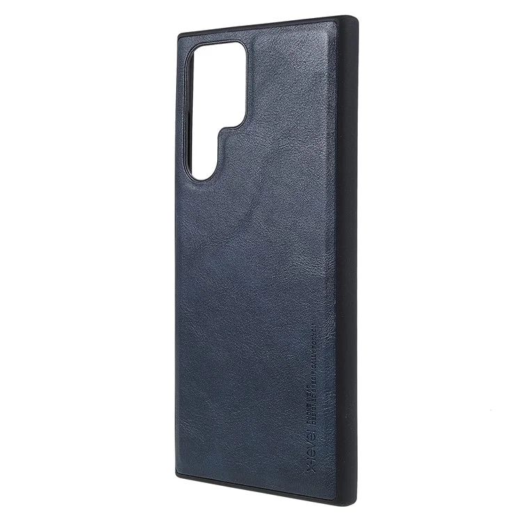 X-LEVEL Vintage Style PU Leather Coated TPU Protective Cover Scratch-resistant Phone Case for Samsung Galaxy S22 Ultra 5G - Azul