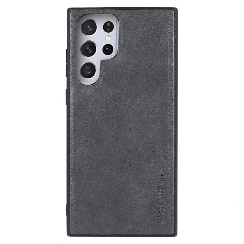 X-LEVEL Vintage Style PU Leather Coated TPU Protective Cover Scratch-resistant Phone Case for Samsung Galaxy S22 Ultra 5G - Grey