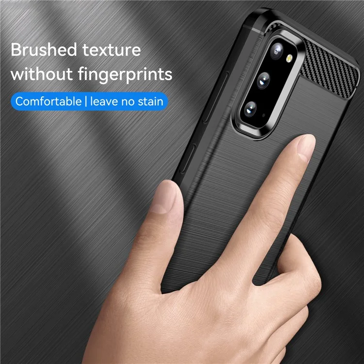 1,8 mm kohlefaserbeschienes Texture Anti-Fingerprint Soft TPU Anti-Drop-Handyhülle für Samsung Galaxy S20 4G/S20 5G - Schwarz
