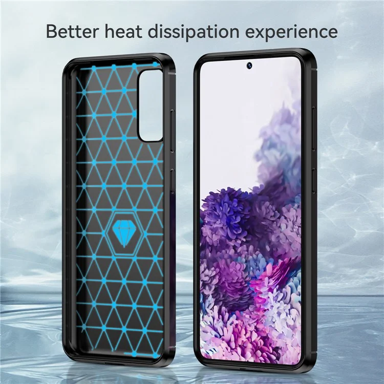 1,8 mm kohlefaserbeschienes Texture Anti-Fingerprint Soft TPU Anti-Drop-Handyhülle für Samsung Galaxy S20 4G/S20 5G - Schwarz