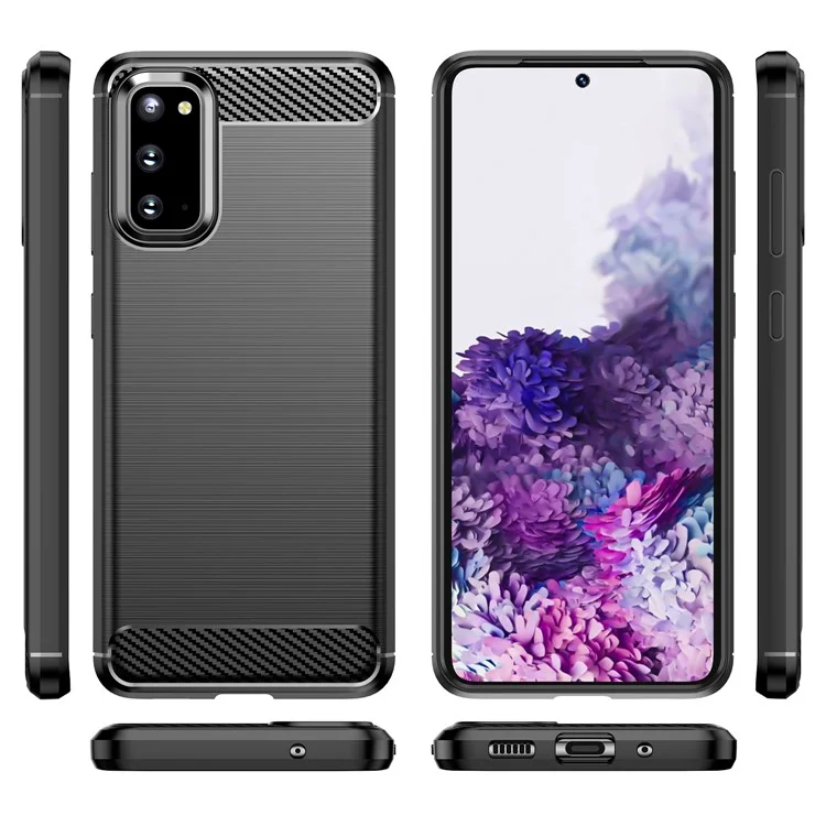 1,8 mm Kohlefaser Gebürstete Textur Anti-fingerabdruck Soft TPU Anti-drop-telefonhülle Für Samsung Galaxy S20 4G/S20 5G - Schwarz