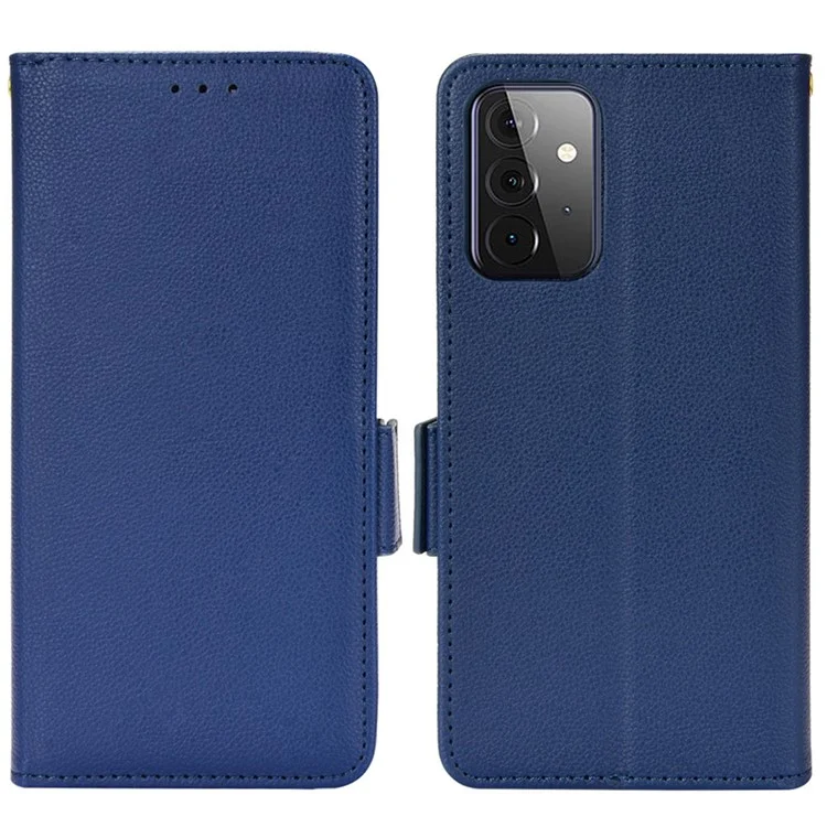 Litchi Texture Scratch Resistant Phone Case PU Couro Folio Flip Capa Carteira Com Suporte Para Samsung Galaxy A53 5G - Azul Escuro