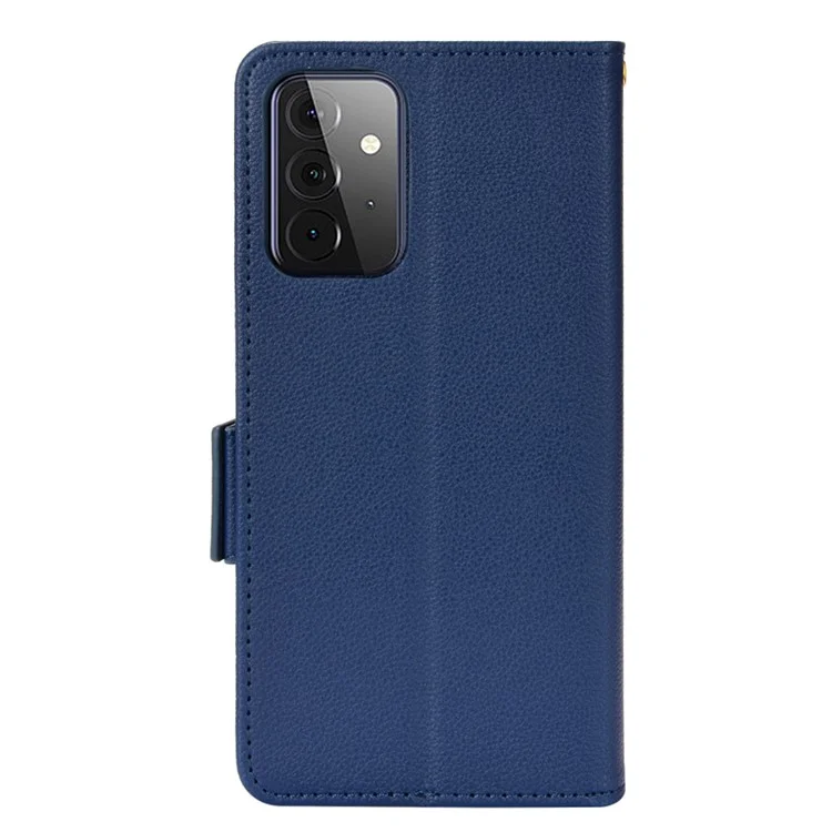 Litchi Texture Scratch Resistant Phone Case PU Couro Folio Flip Capa Carteira Com Suporte Para Samsung Galaxy A53 5G - Azul Escuro