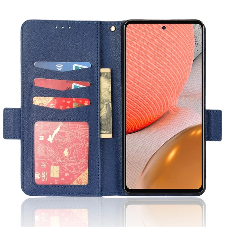 Litchi Texture Scratch Resistant Phone Case PU Couro Folio Flip Capa Carteira Com Suporte Para Samsung Galaxy A53 5G - Azul Escuro