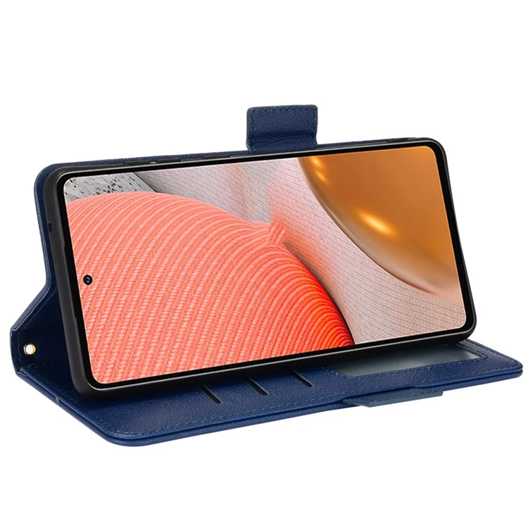 Litchi Texture Scratch Resistant Phone Case PU Couro Folio Flip Capa Carteira Com Suporte Para Samsung Galaxy A53 5G - Azul Escuro