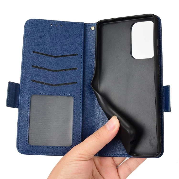 Litchi Texture Scratch Resistant Phone Case PU Couro Folio Flip Capa Carteira Com Suporte Para Samsung Galaxy A53 5G - Azul Escuro