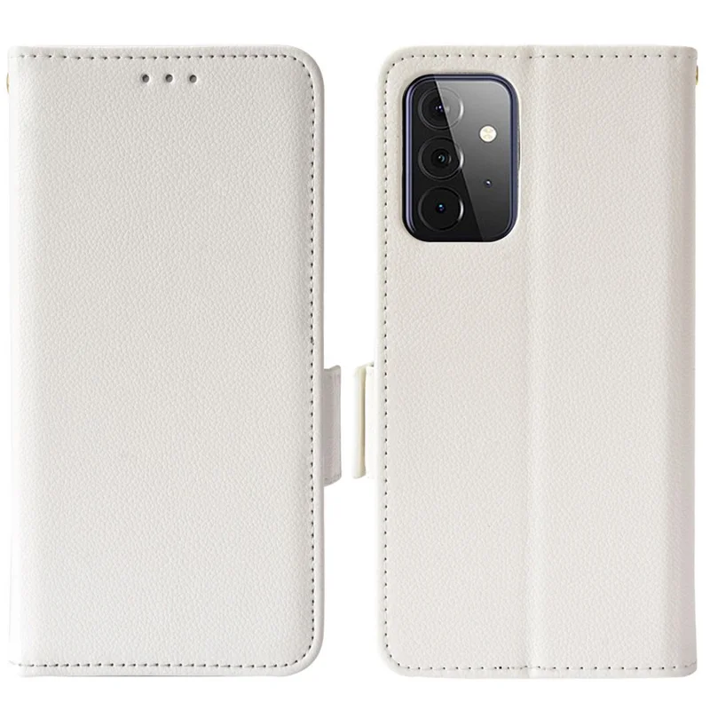 Litchi Texture Scratch Resistant Phone Case PU Leather Folio Flip Wallet Cover with Stand for Samsung Galaxy A53 5G - White