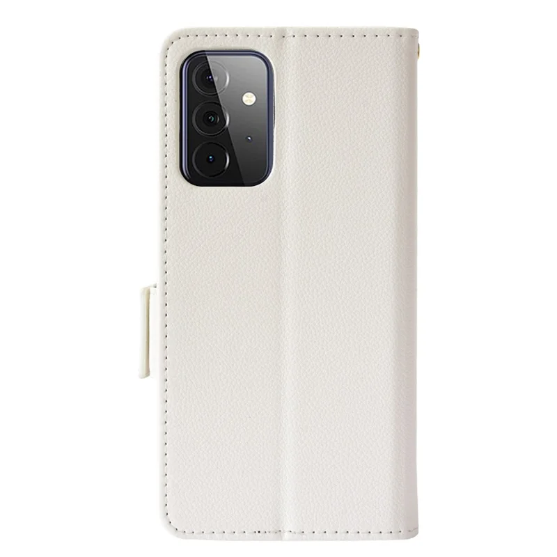 Litchi Texture Scratch Resistant Phone Case PU Leather Folio Flip Wallet Cover with Stand for Samsung Galaxy A53 5G - White