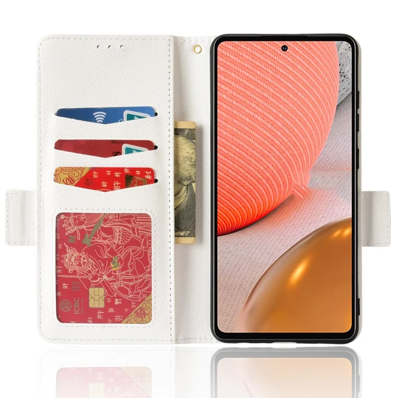 Litchi Texture Scratch Resistant Phone Case PU Leather Folio Flip Wallet Cover with Stand for Samsung Galaxy A53 5G - White