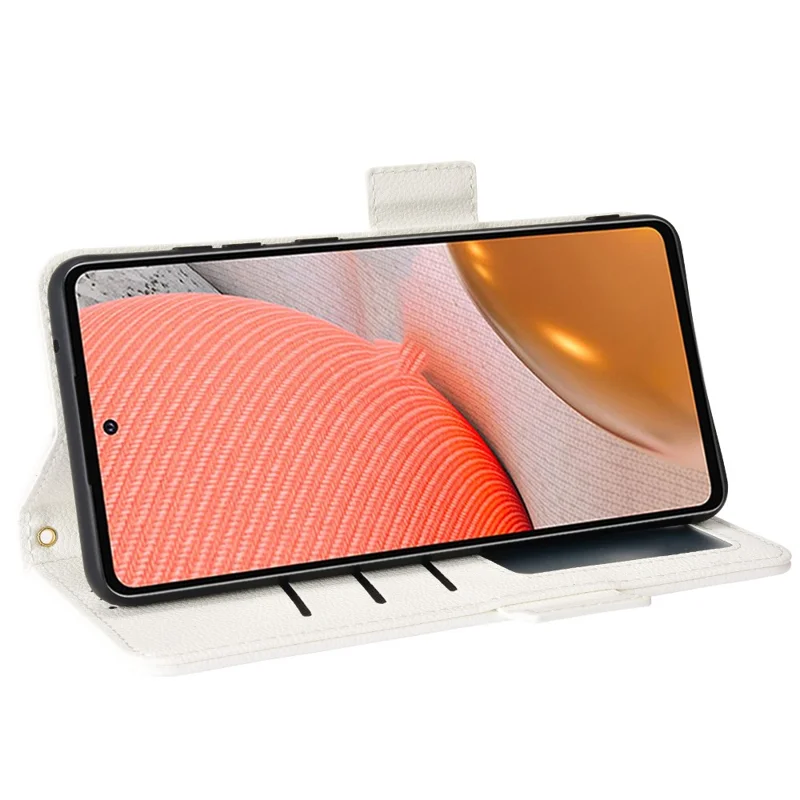 Litchi Texture Scratch Resistant Phone Case PU Leather Folio Flip Wallet Cover with Stand for Samsung Galaxy A53 5G - White