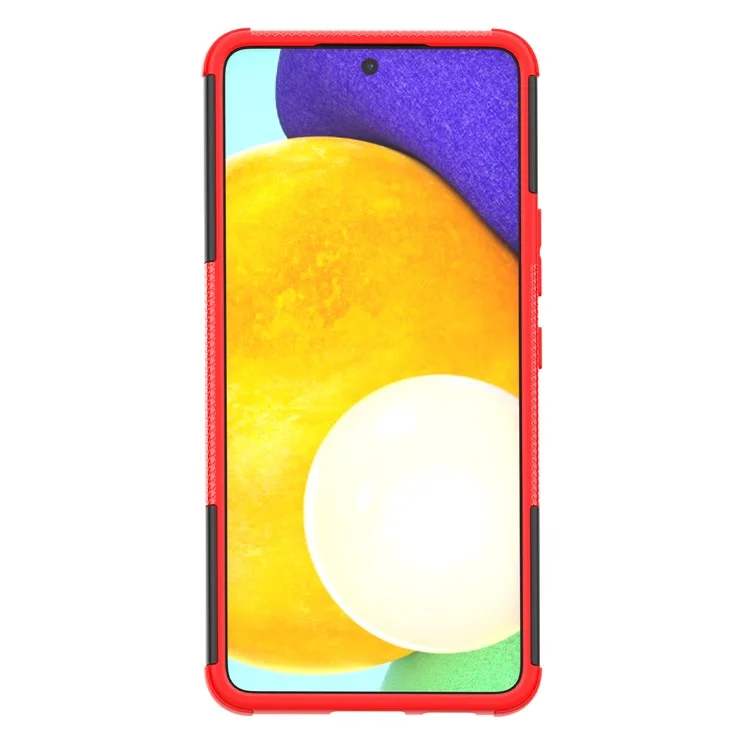Heavy Duty Tire Texture Hybrid Hard PC Soft TPU Anti-Fall Cover with Kickstand for Samsung Galaxy A53 5G - Red
