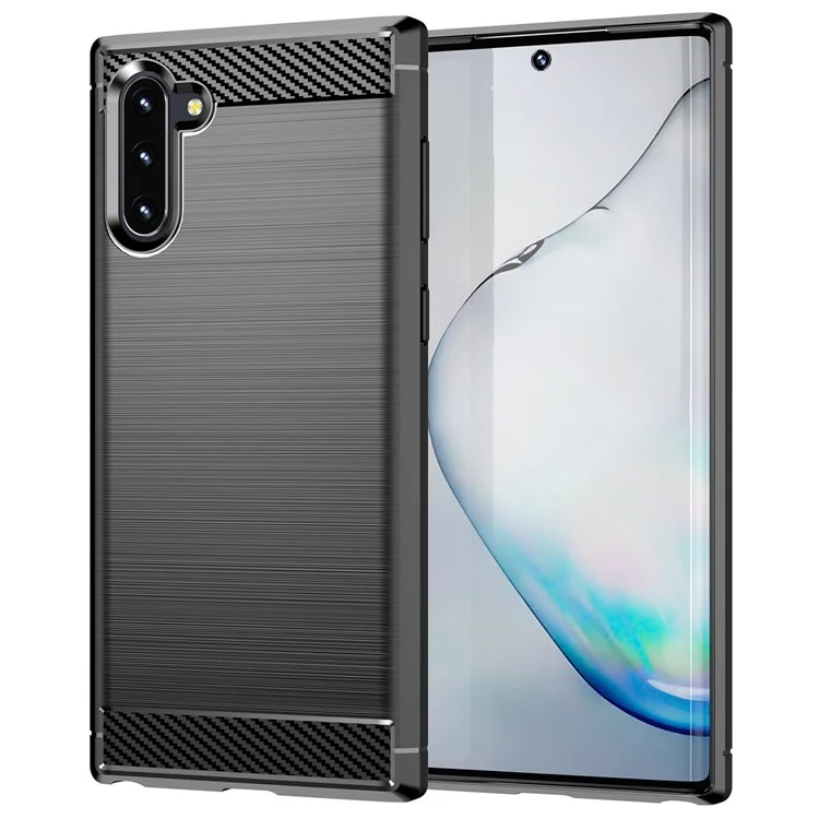 1,8 mm gebürstete Carbon-Faser-Textur, weiche TPU-Kratzer-Schutz-Hülle für Samsung Galaxy Note 10 4G/5G - Schwarz