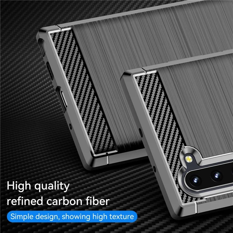 1,8 mm gebürstete Carbon-Faser-Textur, weiche TPU-Kratzer-Schutz-Hülle für Samsung Galaxy Note 10 4G/5G - Schwarz