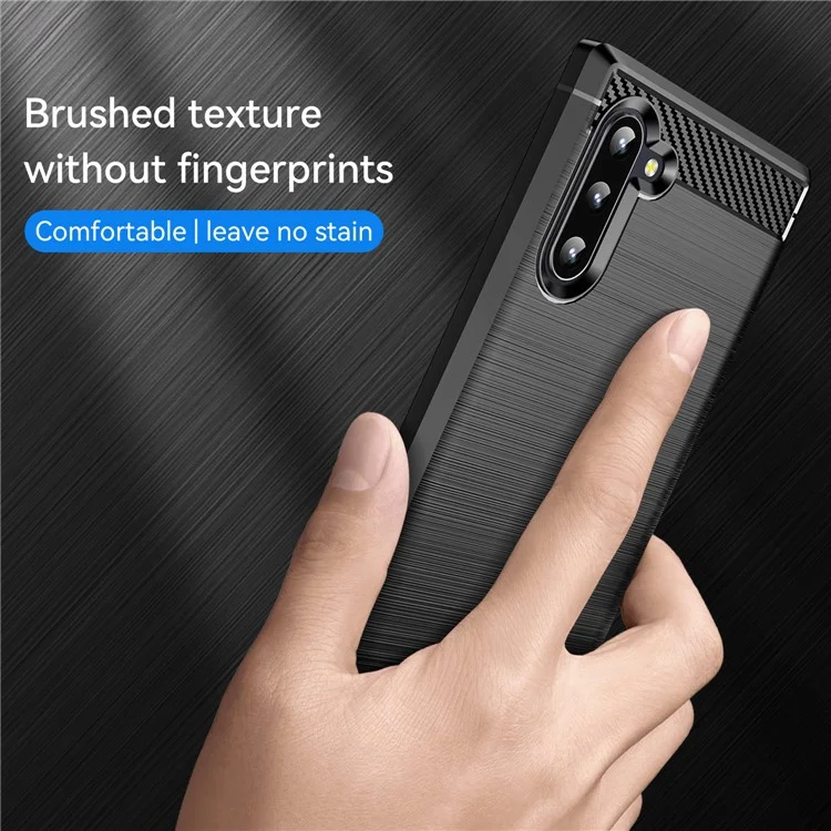 1,8 mm gebürstete Carbon-Faser-Textur, weiche TPU-Kratzer-Schutz-Hülle für Samsung Galaxy Note 10 4G/5G - Schwarz