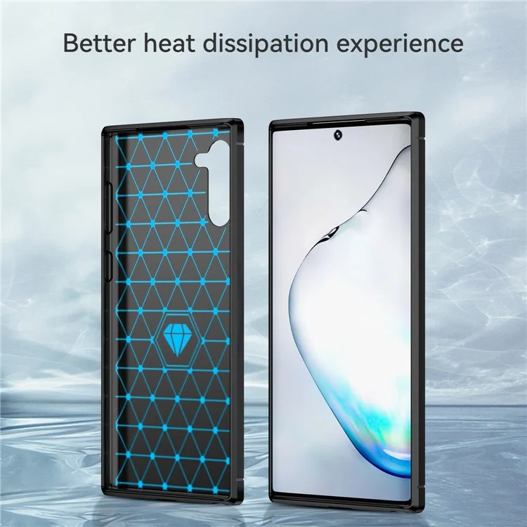 1,8 mm gebürstete Carbon-Faser-Textur, weiche TPU-Kratzer-Schutz-Hülle für Samsung Galaxy Note 10 4G/5G - Schwarz
