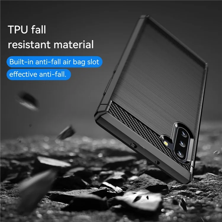 1.8mm Brushed Design Carbon Fiber Texture Soft TPU Anti-scratch Cover Case for Samsung Galaxy Note 10 4G/5G - Black