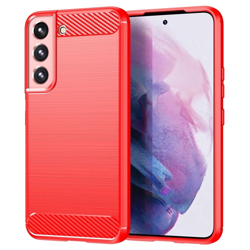 1.8mm Brushed Surface TPU Case Air Cushion Super Thin Carbon Fiber Texture Phone Protective Cover for Samsung Galaxy S22 5G - Red