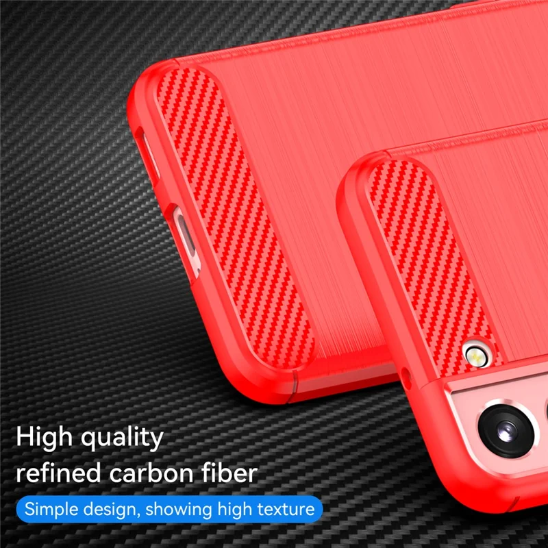 1.8mm Brushed Surface TPU Case Air Cushion Super Thin Carbon Fiber Texture Phone Protective Cover for Samsung Galaxy S22 5G - Red