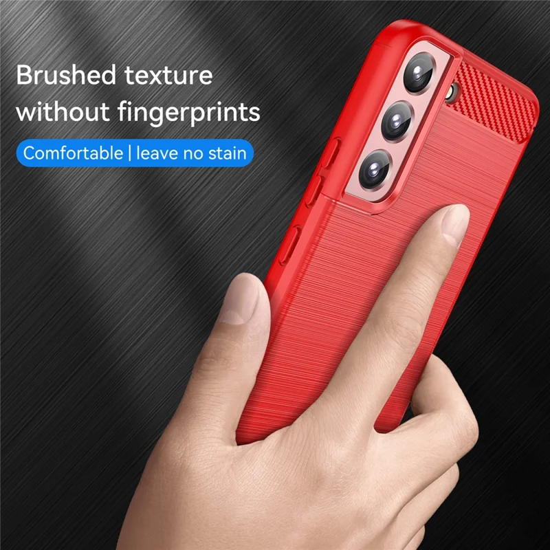 1.8mm Brushed Surface TPU Case Air Cushion Super Thin Carbon Fiber Texture Phone Protective Cover for Samsung Galaxy S22 5G - Red