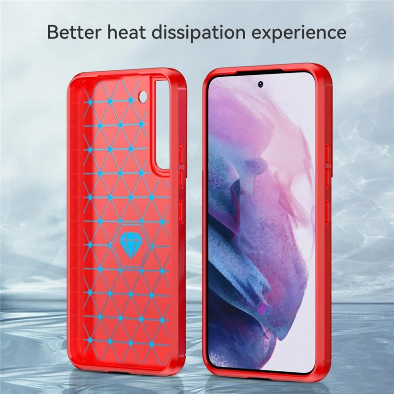 1.8mm Brushed Surface TPU Case Air Cushion Super Thin Carbon Fiber Texture Phone Protective Cover for Samsung Galaxy S22 5G - Red