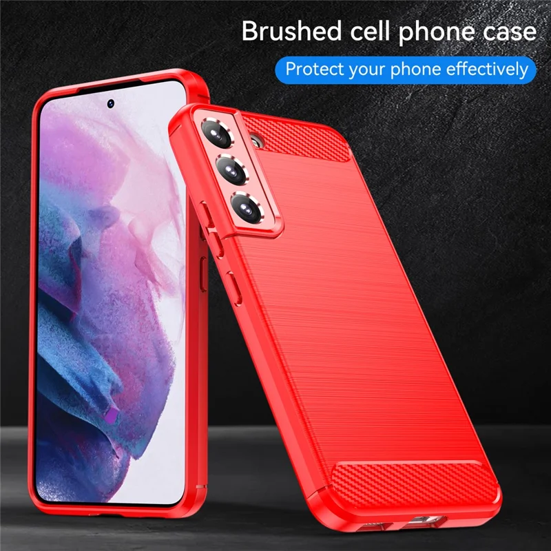 1.8mm Brushed Surface TPU Case Air Cushion Super Thin Carbon Fiber Texture Phone Protective Cover for Samsung Galaxy S22 5G - Red