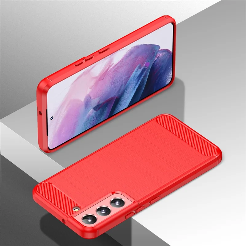 1.8mm Brushed Surface TPU Case Air Cushion Super Thin Carbon Fiber Texture Phone Protective Cover for Samsung Galaxy S22 5G - Red