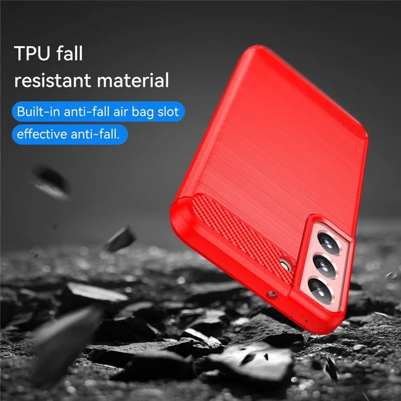 1.8mm Brushed Surface TPU Case Air Cushion Super Thin Carbon Fiber Texture Phone Protective Cover for Samsung Galaxy S22 5G - Red