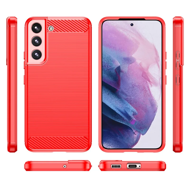1.8mm Brushed Surface TPU Case Air Cushion Super Thin Carbon Fiber Texture Phone Protective Cover for Samsung Galaxy S22 5G - Red