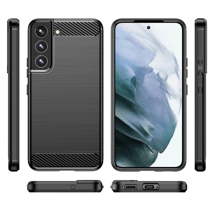 Brushed Surface TPU Case 1.8mm Thickness Ultra Lightweight Air Cushion Carbon Fiber Texture Phone Protective Cover for Samsung Galaxy S22+ 5G - Black