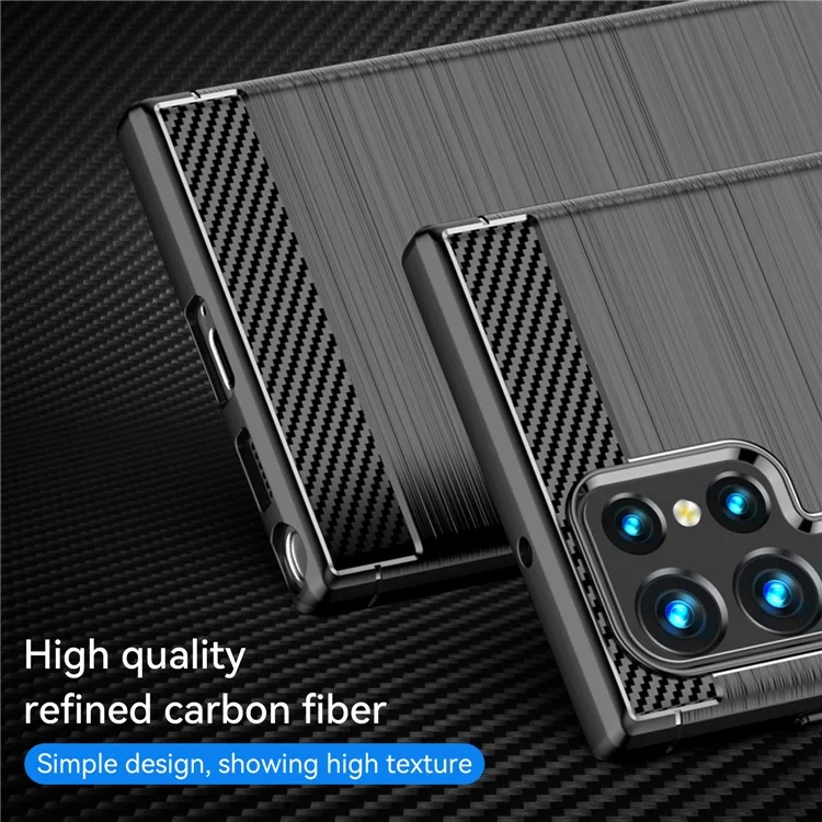 Brushed Surface TPU Case 1.8mm Ultra Thin Heat-Dissipated Carbon Fiber Texture Phone Protective Cover for Samsung Galaxy S22 Ultra 5G - Black