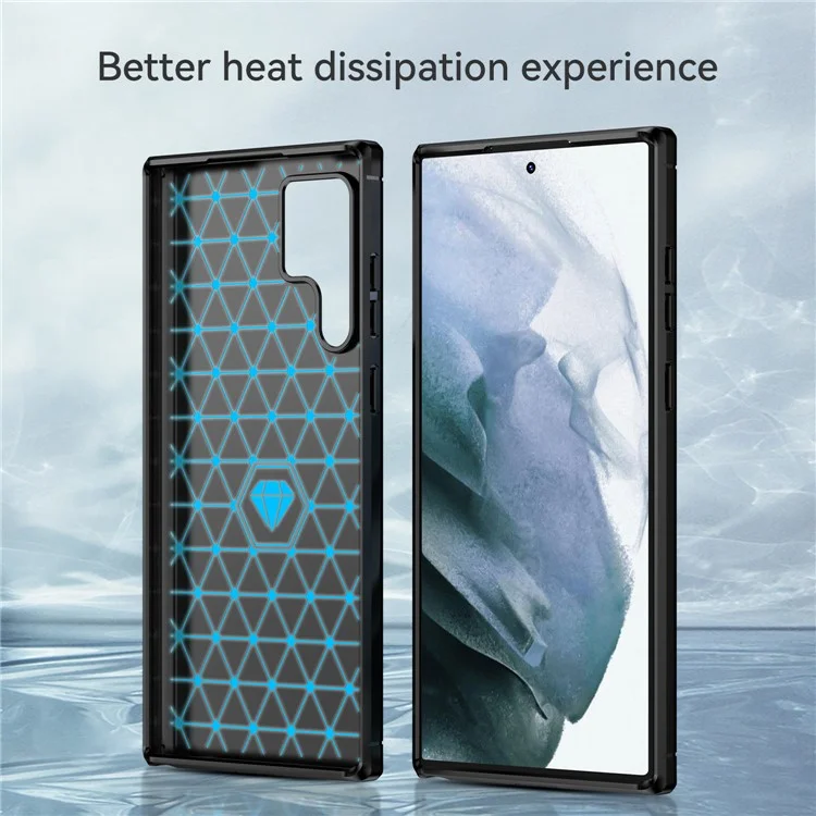 Brushed Surface TPU Case 1.8mm Ultra Thin Heat-Dissipated Carbon Fiber Texture Phone Protective Cover for Samsung Galaxy S22 Ultra 5G - Black