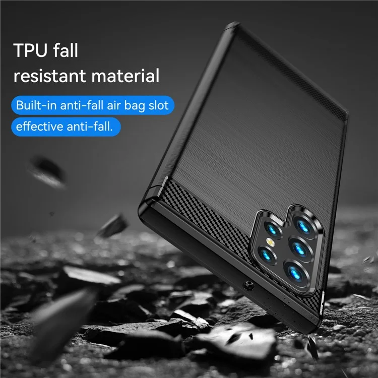 Brushed Surface TPU Case 1.8mm Ultra Thin Heat-Dissipated Carbon Fiber Texture Phone Protective Cover for Samsung Galaxy S22 Ultra 5G - Black